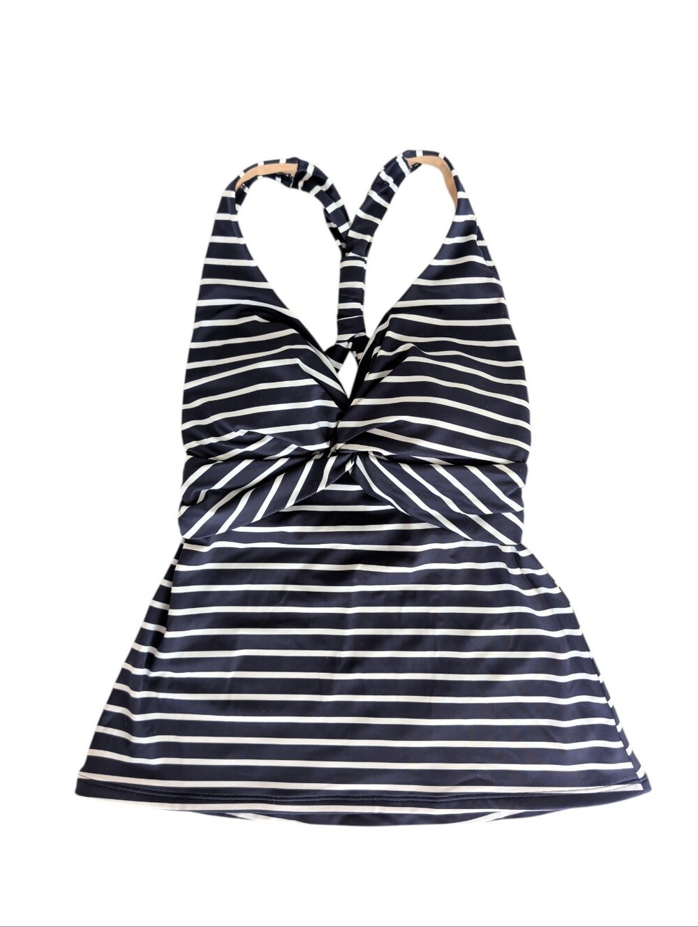 L.L. Nautical Striped Twist-Front Swim Tankini Top 4R Navy White UPF 50+